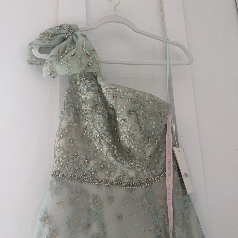 macduggal mint green tulle gown